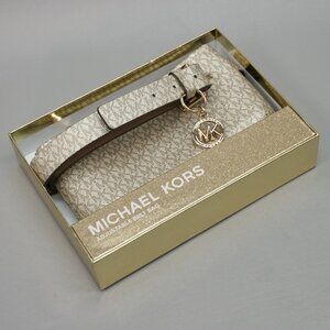 Michael Kors Logo Adjustable Belt Bag Gold Fanny Pack Waist Purse Zipper Top MK